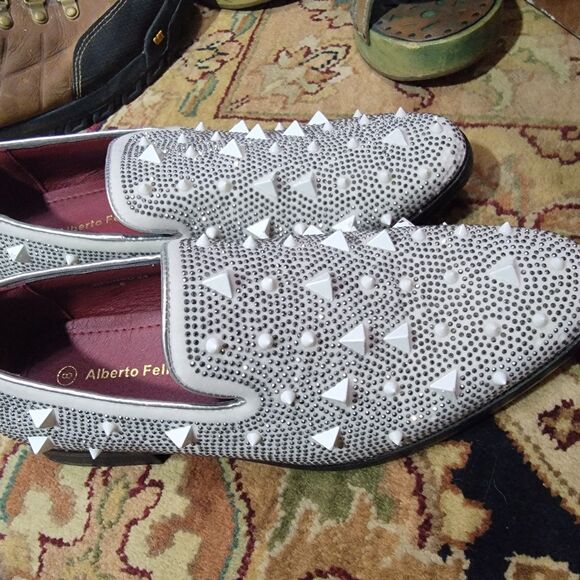 Alberto Fellini Men\'s Leather Spiked Loafers Dress Shoes Size 8 off-white main image 10